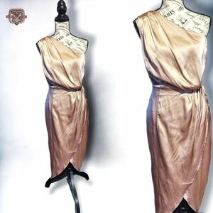 Baltic Born Celia One Shoulder Champagne Midi Event Dress, Medium